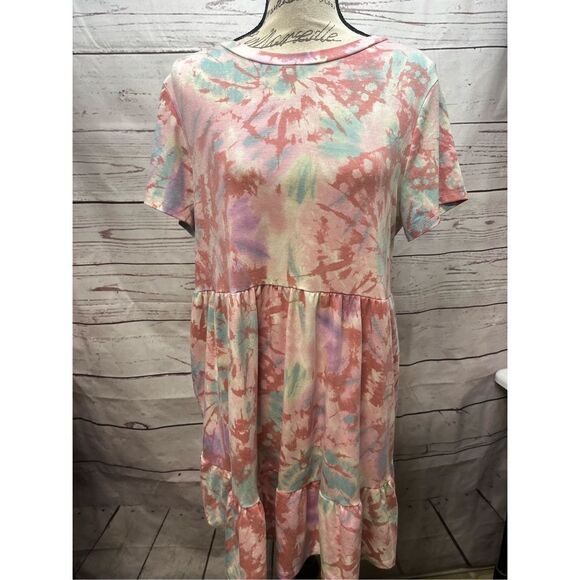 Lily Rose XXL Tie Dye Ruffle Hem Short Sleeve Casual Dress - Picture 1 of 3